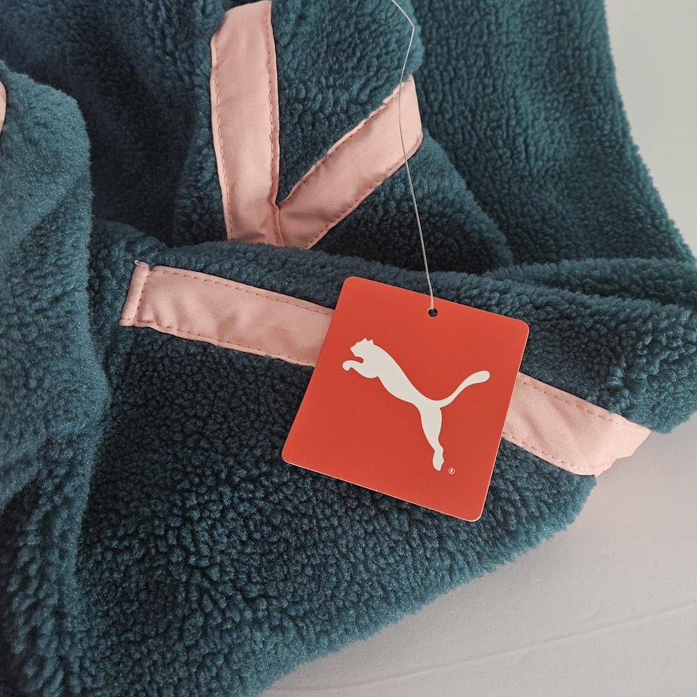 Puma Women's Teddy Jacket in Dark Teal and Light Pink - Picture 14 of 14